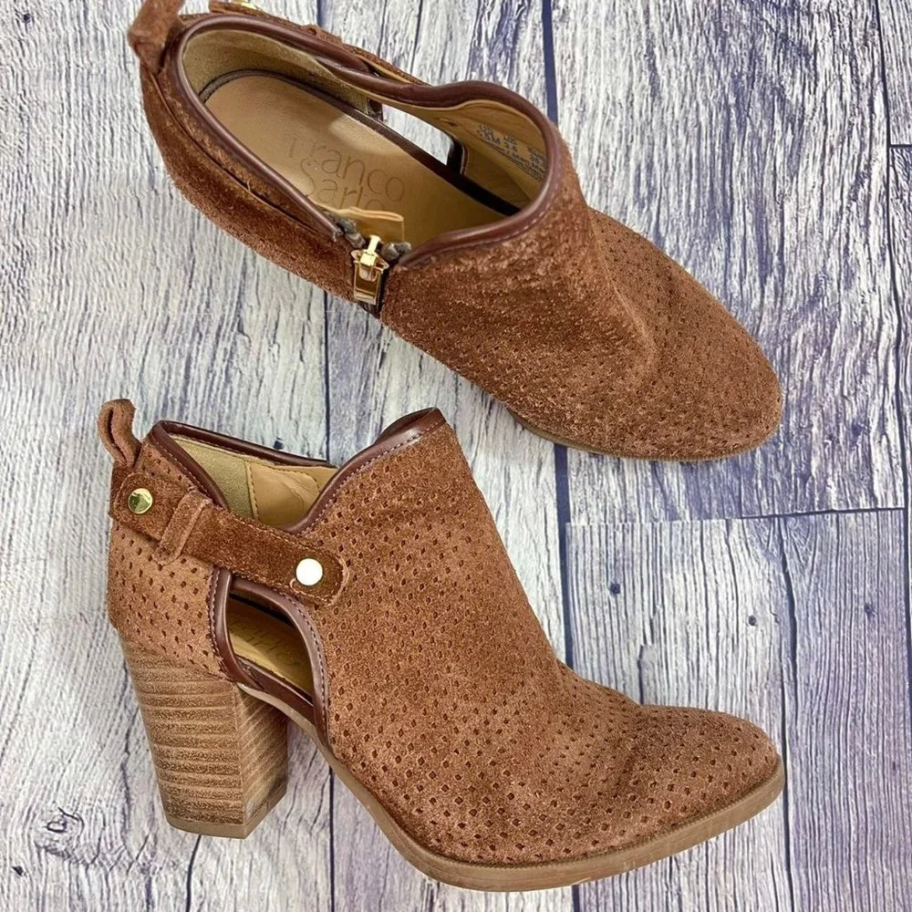 Franco Sarto Dakota Women's Suede Perforated Ankle Booties Straps Heeled boot